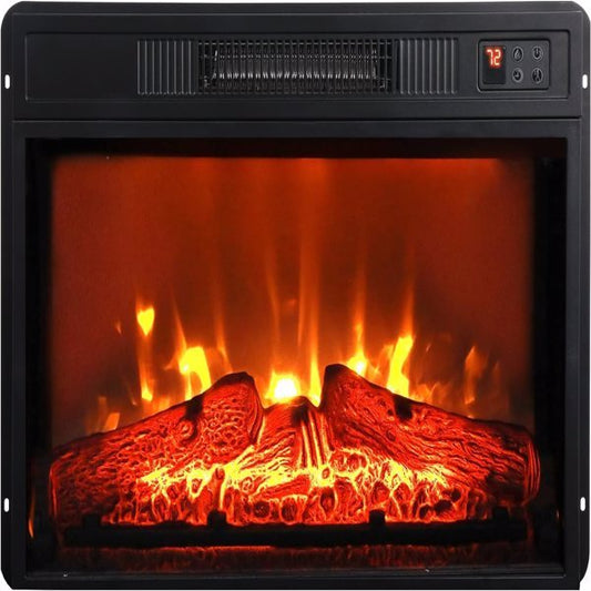 23 Inch Electric Fireplace, 3D Infrared Black Fireplace Electric Heater With Infrared Remote Control, Glass Field Of View, Adjustable Realistic Wood And Flames, Indoor, 1400W